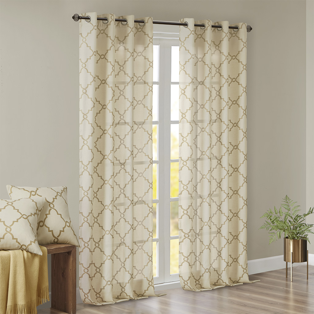 Fretwork Print Grommet Top Window Curtain Panel