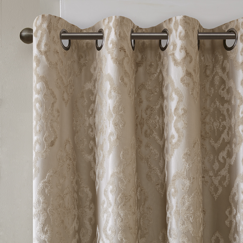 Knitted Jacquard Damask Total Blackout Grommet Top Curtain Panel