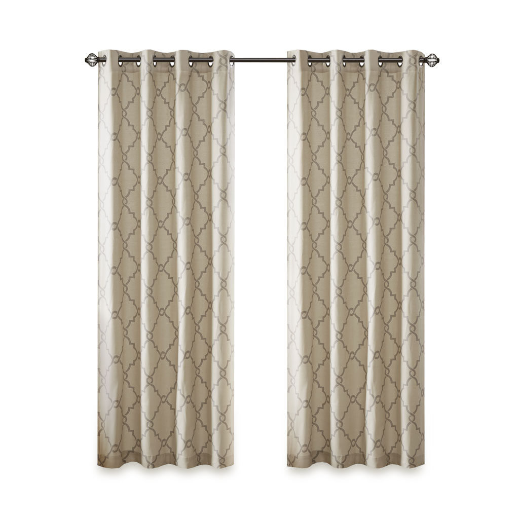 Fretwork Print Grommet Top Window Curtain Panel