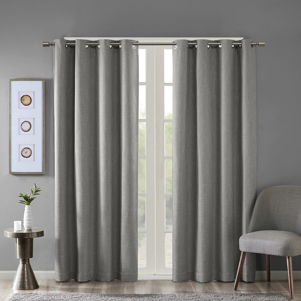 Printed Heathered Blackout Grommet Top Curtain Panel