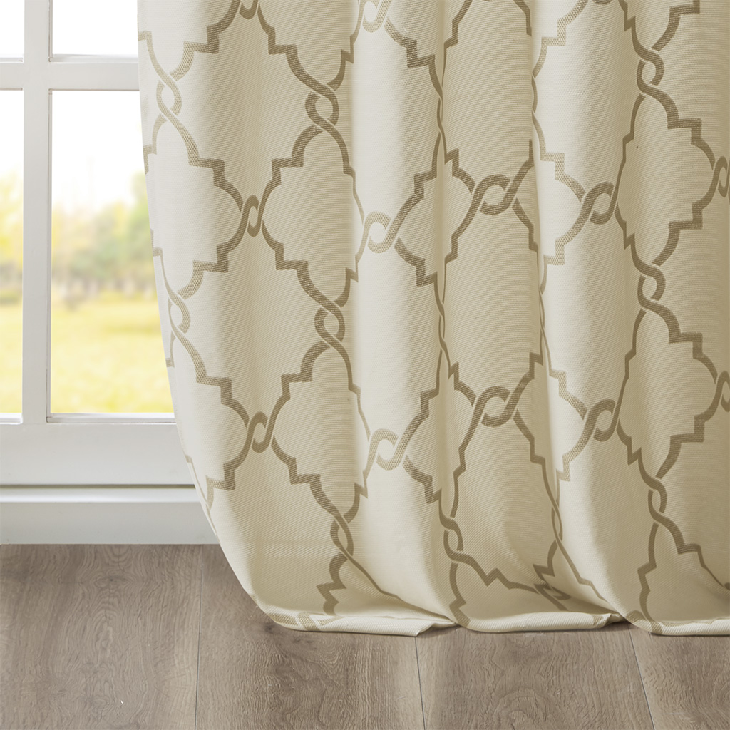 Fretwork Print Grommet Top Window Curtain Panel