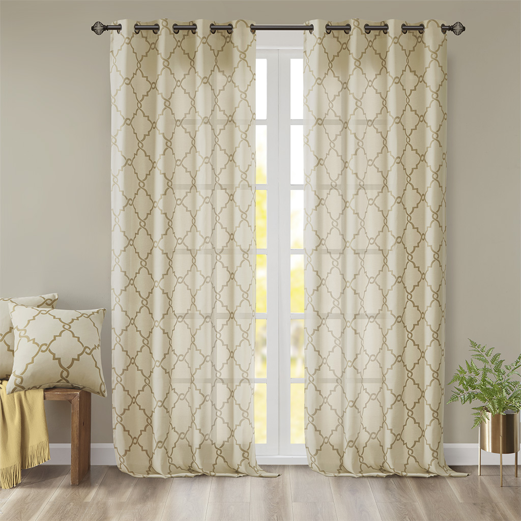 Fretwork Print Grommet Top Window Curtain Panel