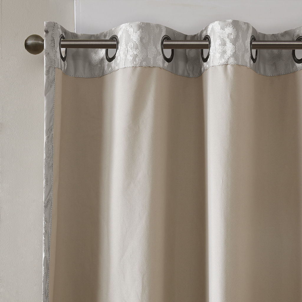 Knitted Jacquard Damask Total Blackout Grommet Top Curtain Panel