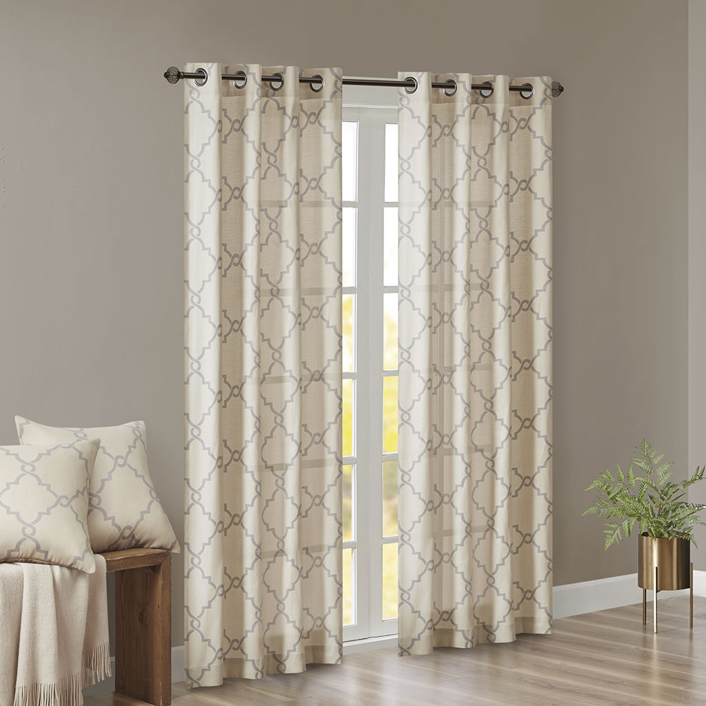 Fretwork Print Grommet Top Window Curtain Panel