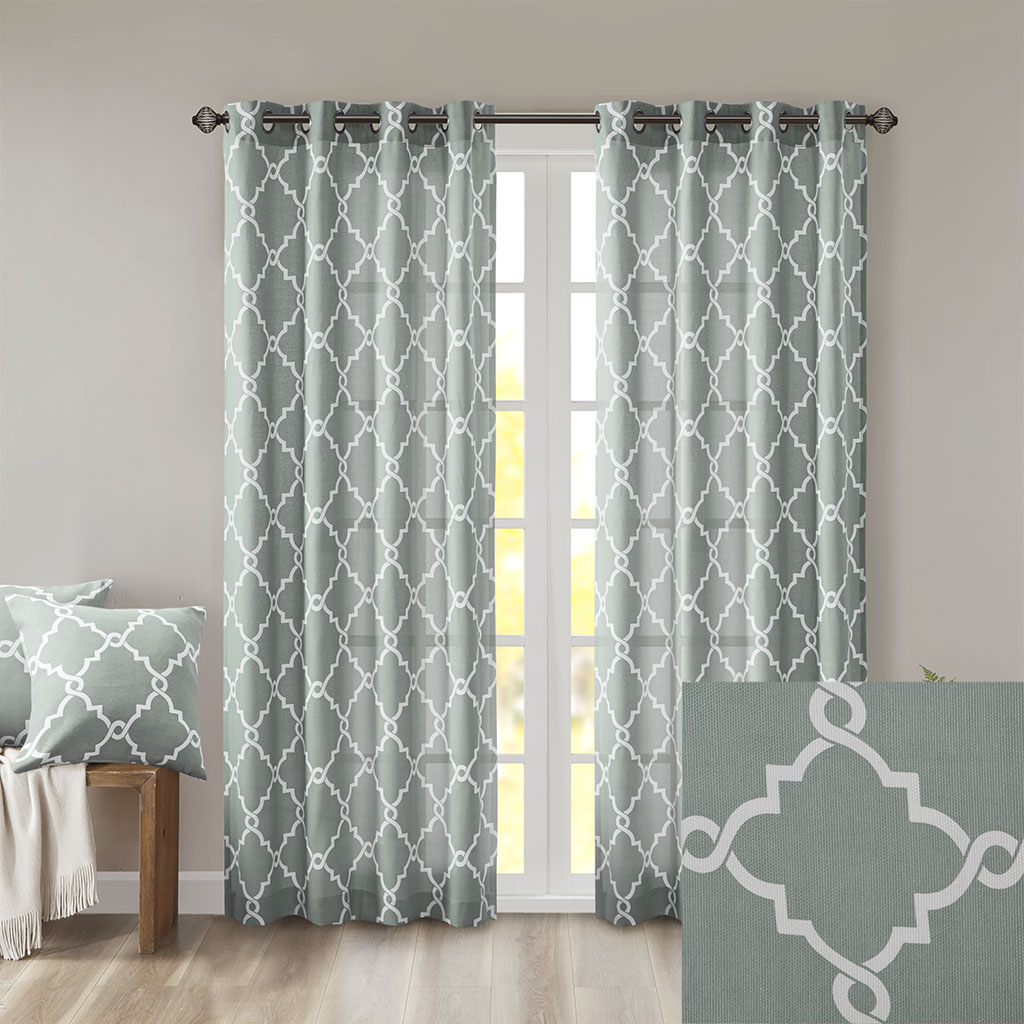 Fretwork Print Grommet Top Window Curtain Panel