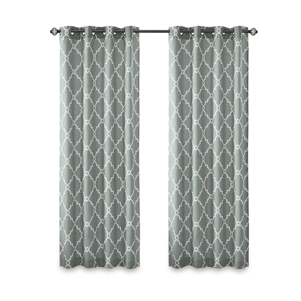 Fretwork Print Grommet Top Window Curtain Panel