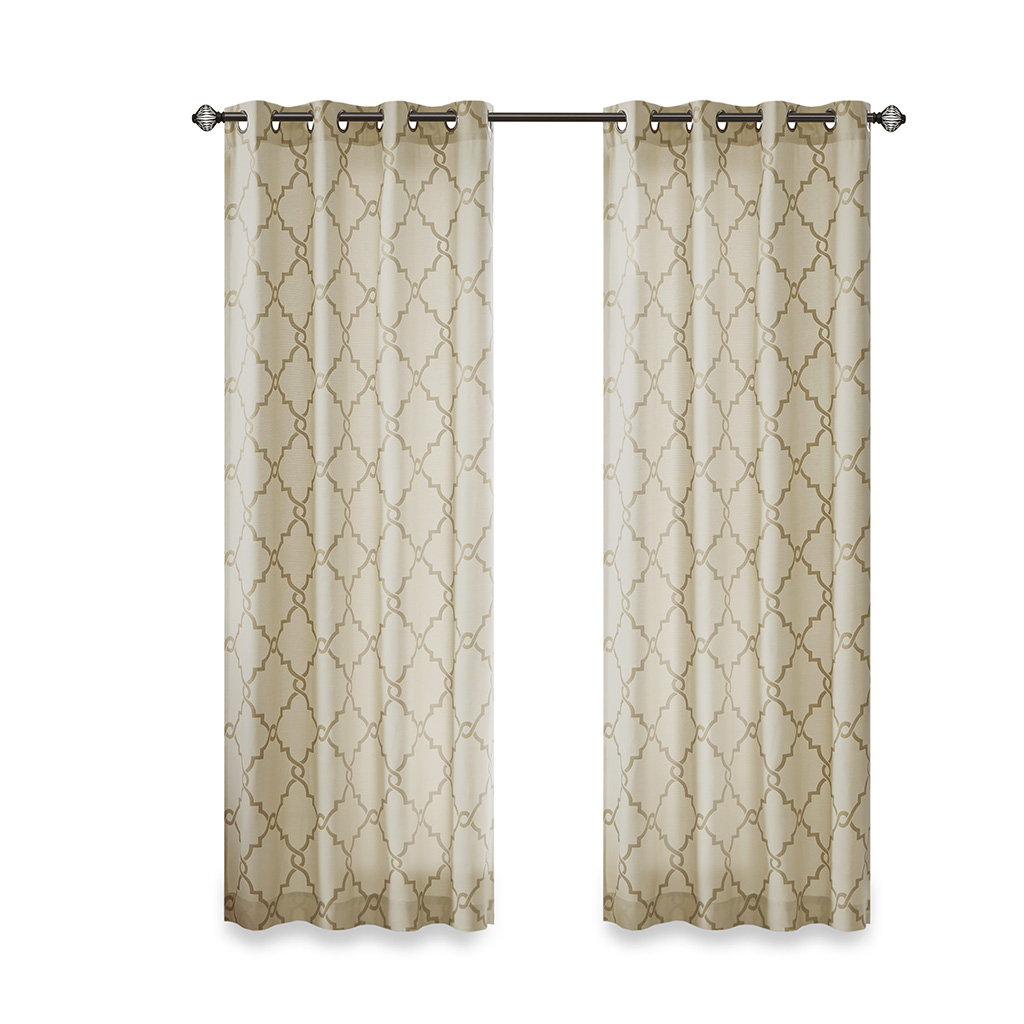 Fretwork Print Grommet Top Window Curtain Panel