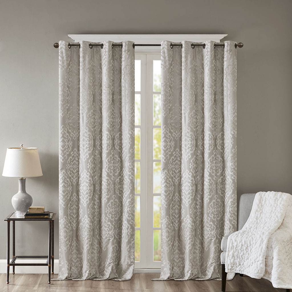 Knitted Jacquard Damask Total Blackout Grommet Top Curtain Panel