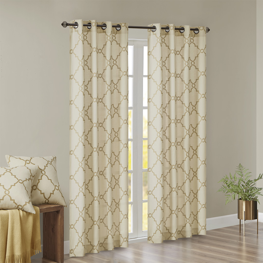 Fretwork Print Grommet Top Window Curtain Panel