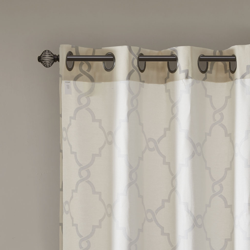 Fretwork Print Grommet Top Window Curtain Panel