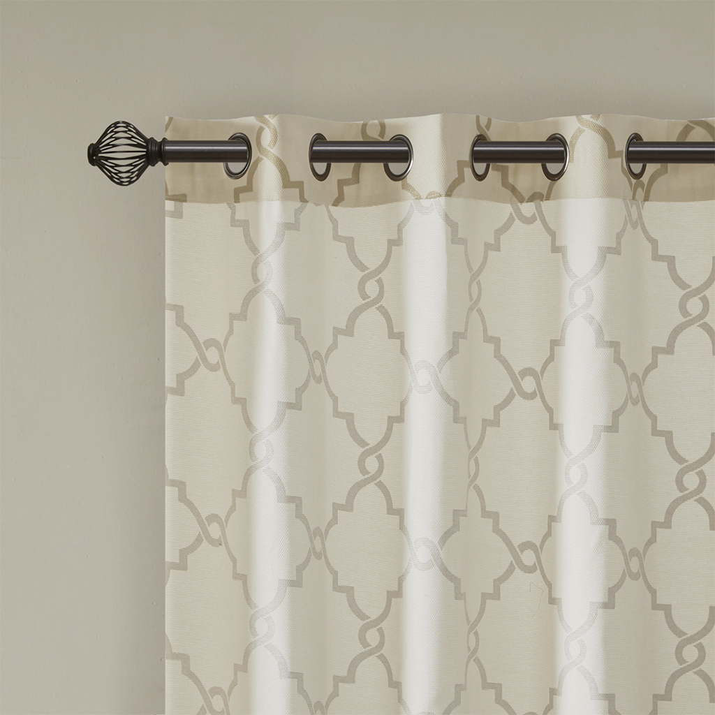 Fretwork Print Grommet Top Window Curtain Panel