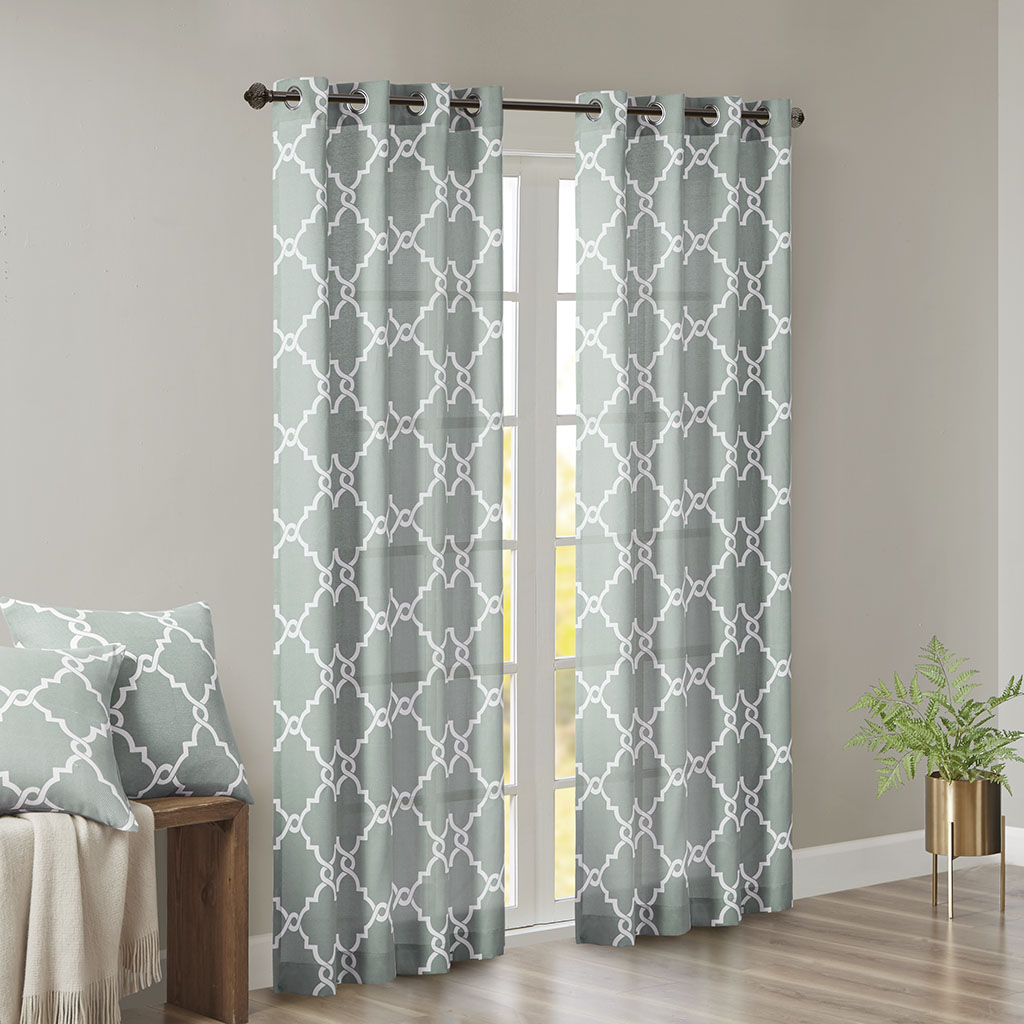 Fretwork Print Grommet Top Window Curtain Panel