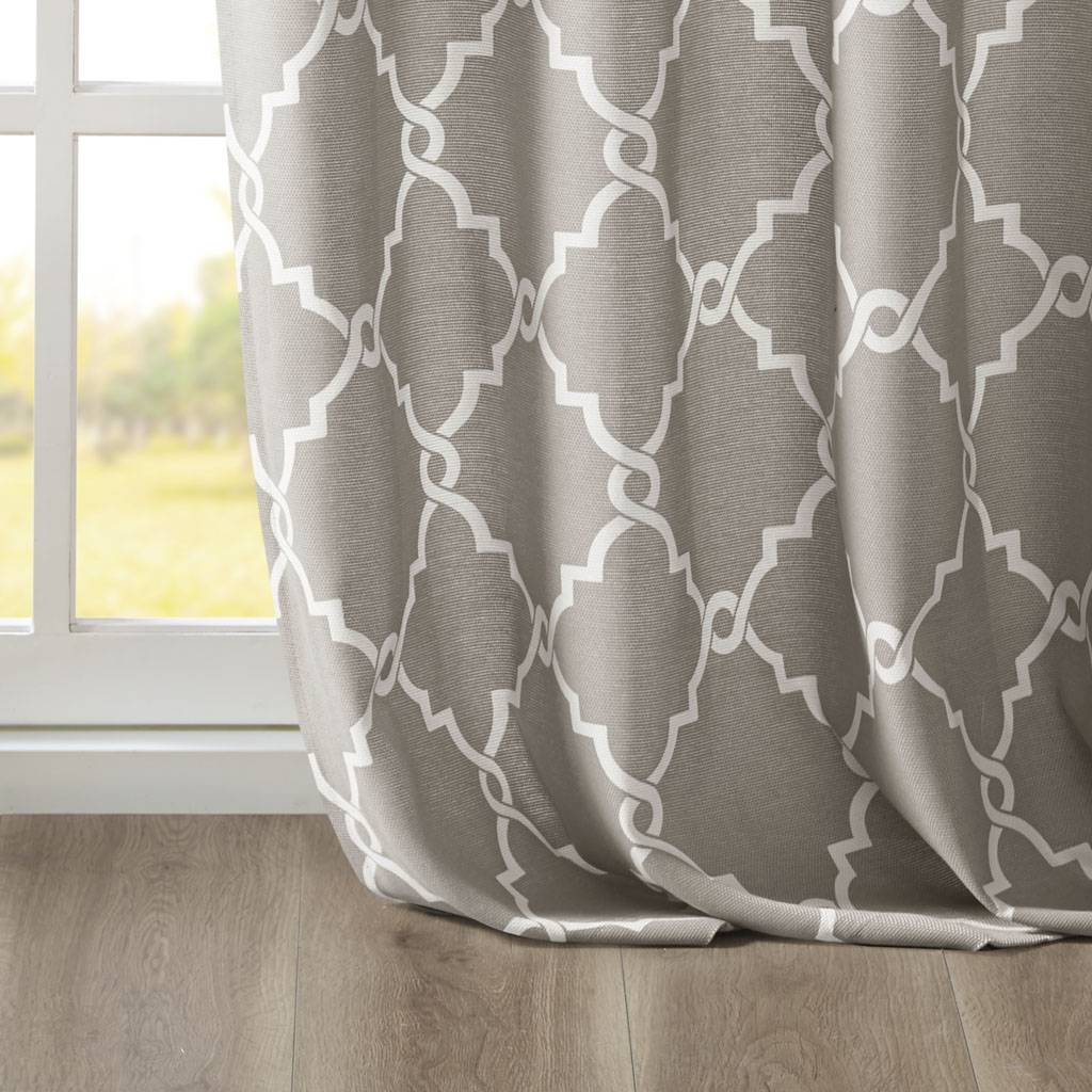 Fretwork Print Grommet Top Window Curtain Panel