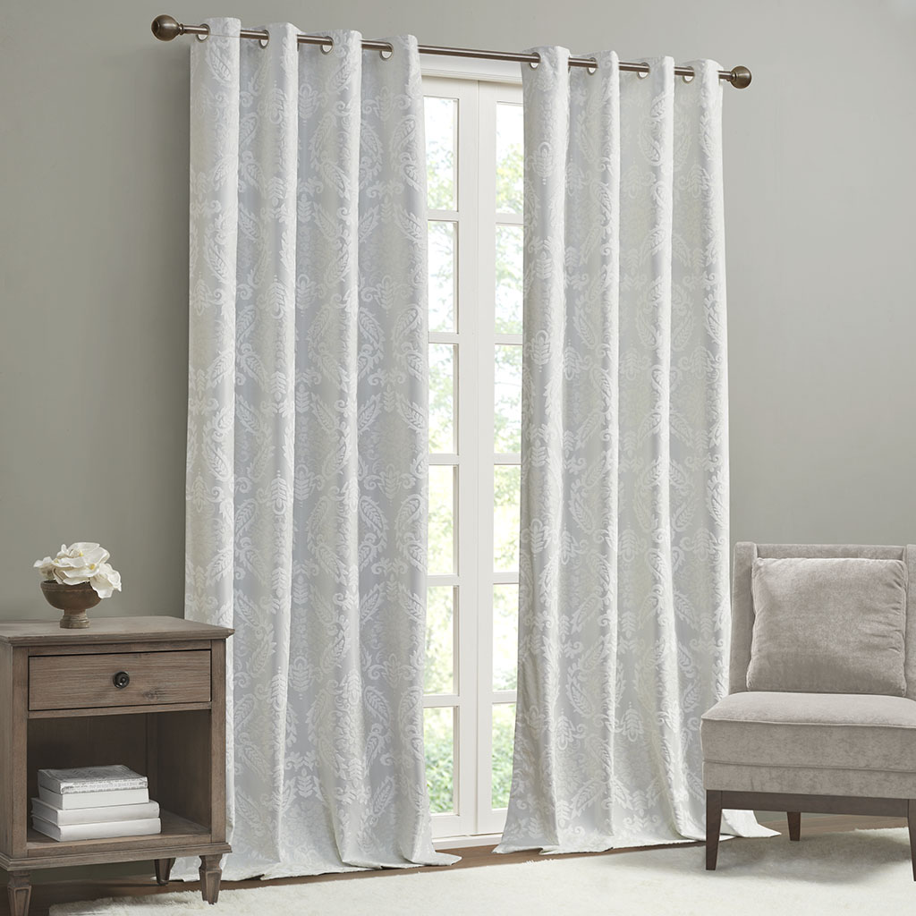 Knitted Jacquard Paisley Total Blackout Grommet Top Curtain Panel