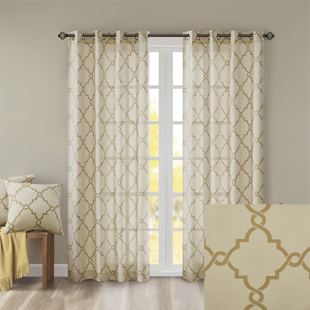 Fretwork Print Grommet Top Window Curtain Panel