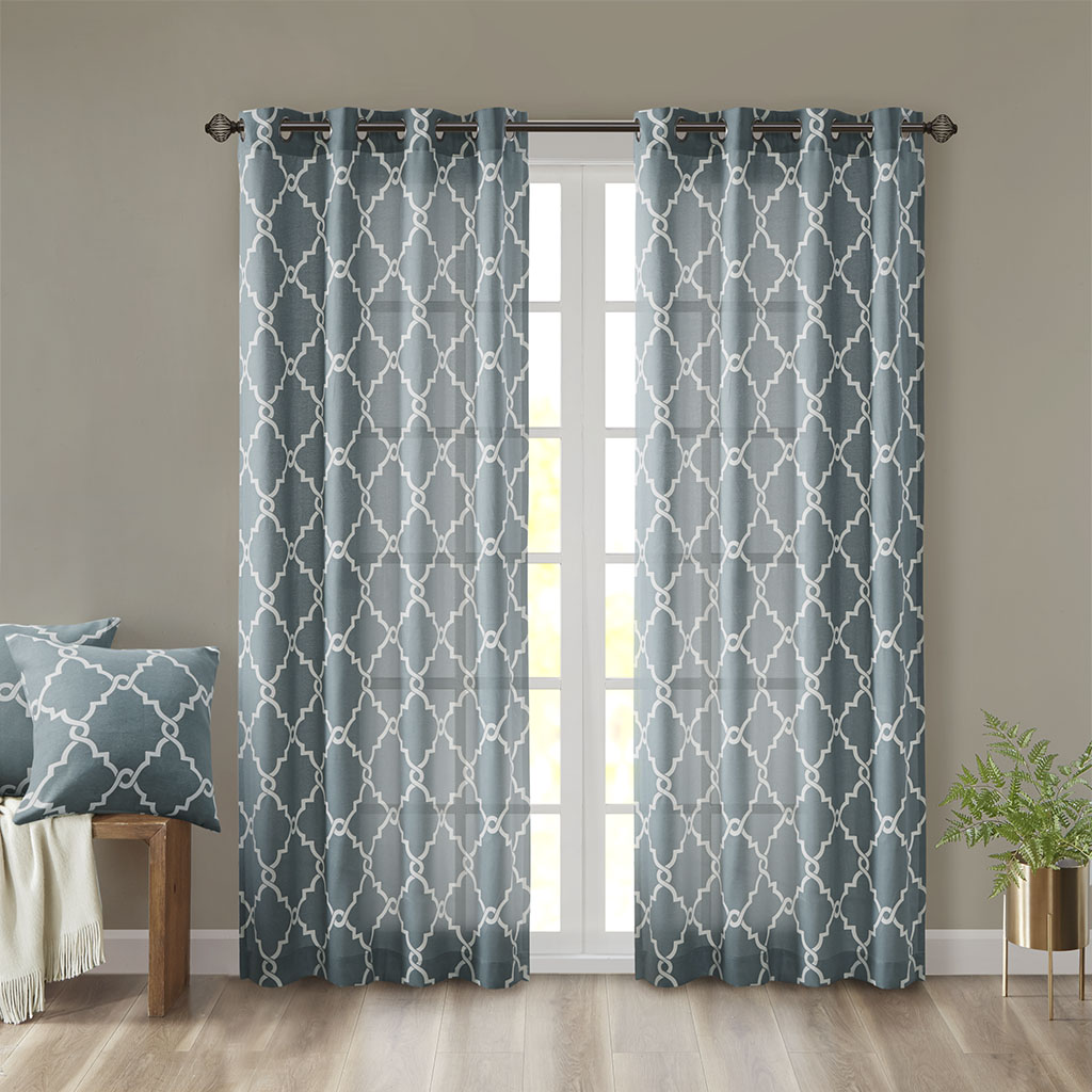 Fretwork Print Grommet Top Window Curtain Panel