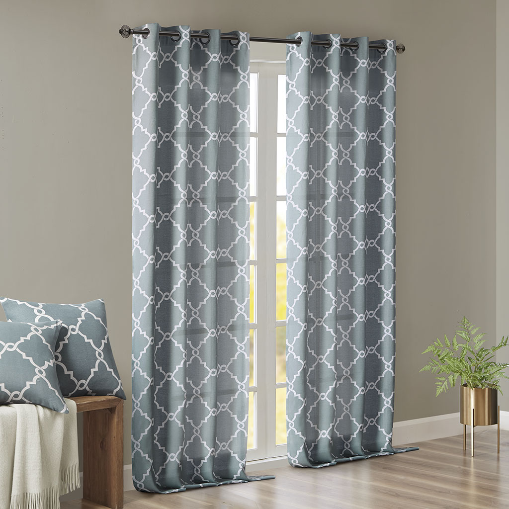 Fretwork Print Grommet Top Window Curtain Panel