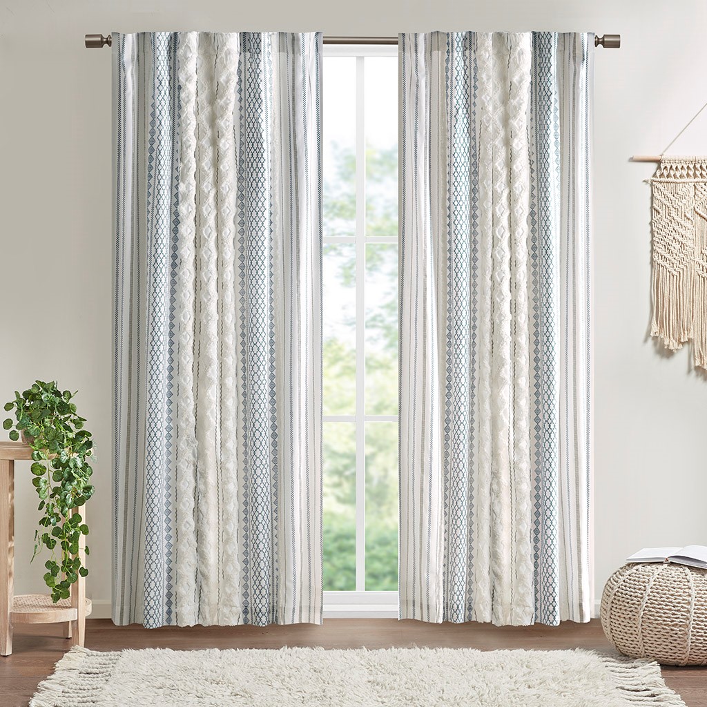 Cotton Printed Curtain Panel with Chenille Stripe and Lining