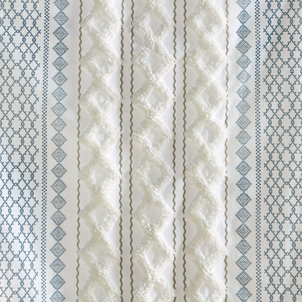 Cotton Printed Curtain Panel with Chenille Stripe and Lining