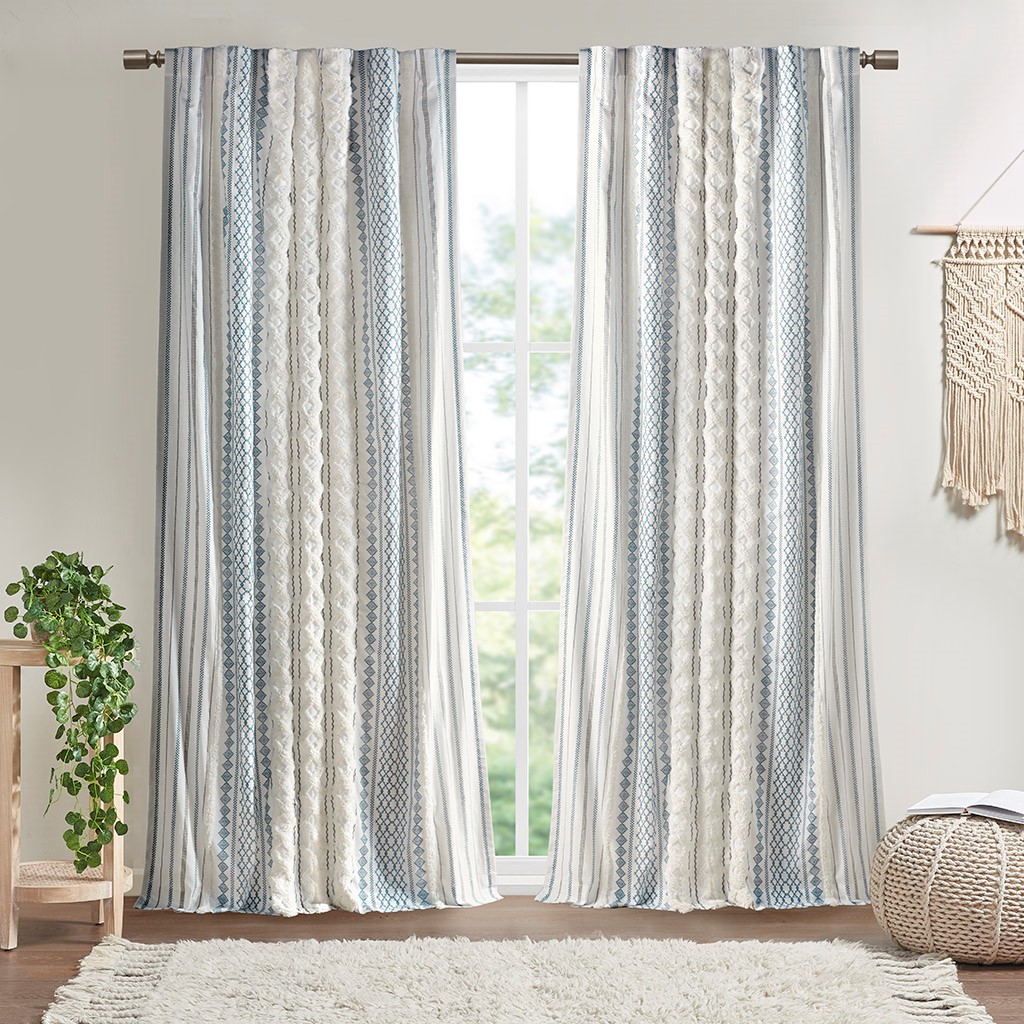 Cotton Printed Curtain Panel with Chenille Stripe and Lining