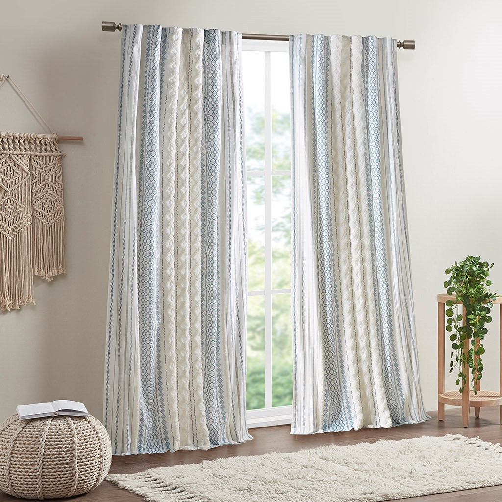 Cotton Printed Curtain Panel with Chenille Stripe and Lining