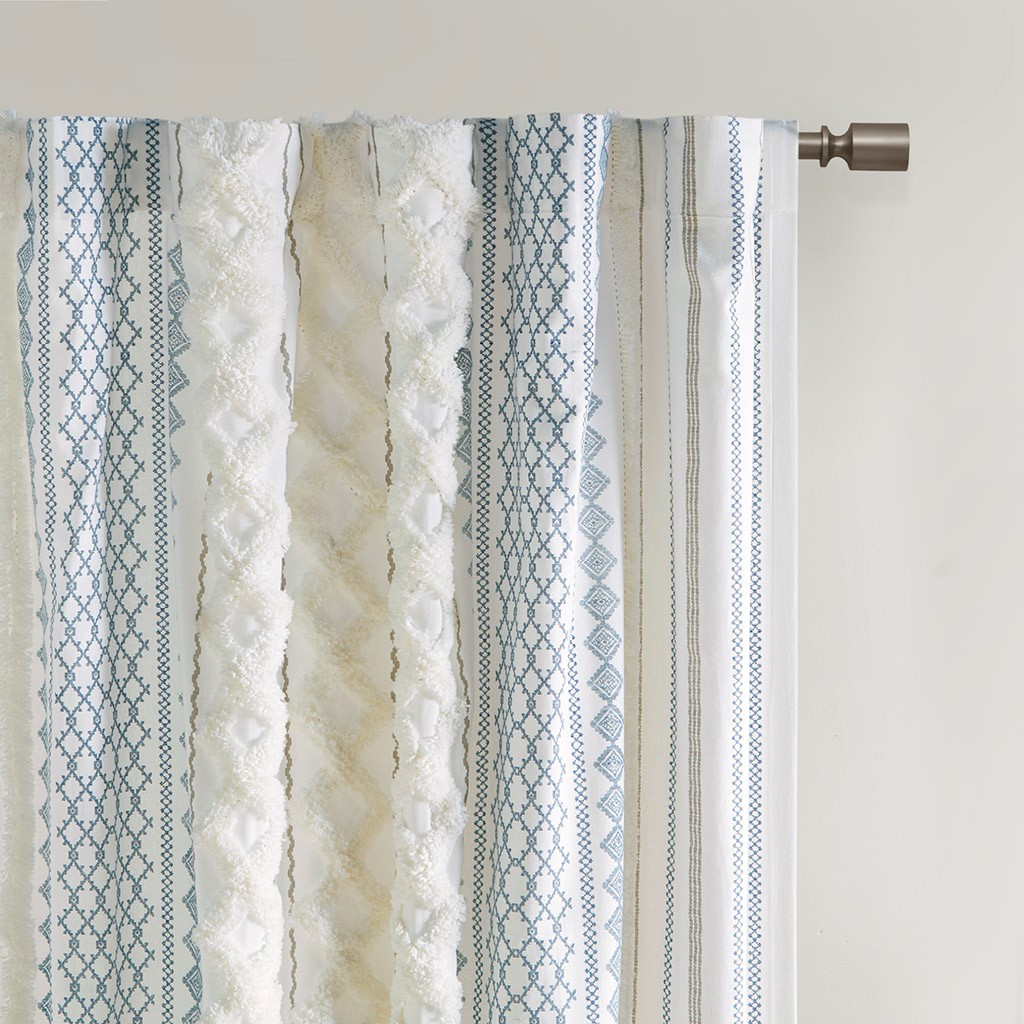 Cotton Printed Curtain Panel with Chenille Stripe and Lining