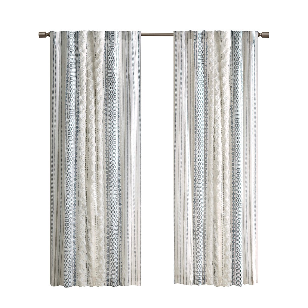 Cotton Printed Curtain Panel with Chenille Stripe and Lining