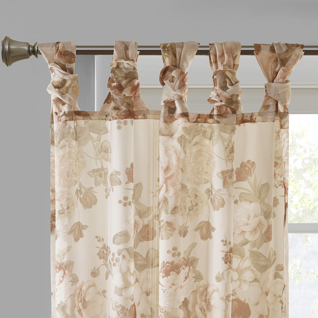 Printed Floral Twist Tab Top Voile Sheer Curtain(Only 1 Pc Panel)