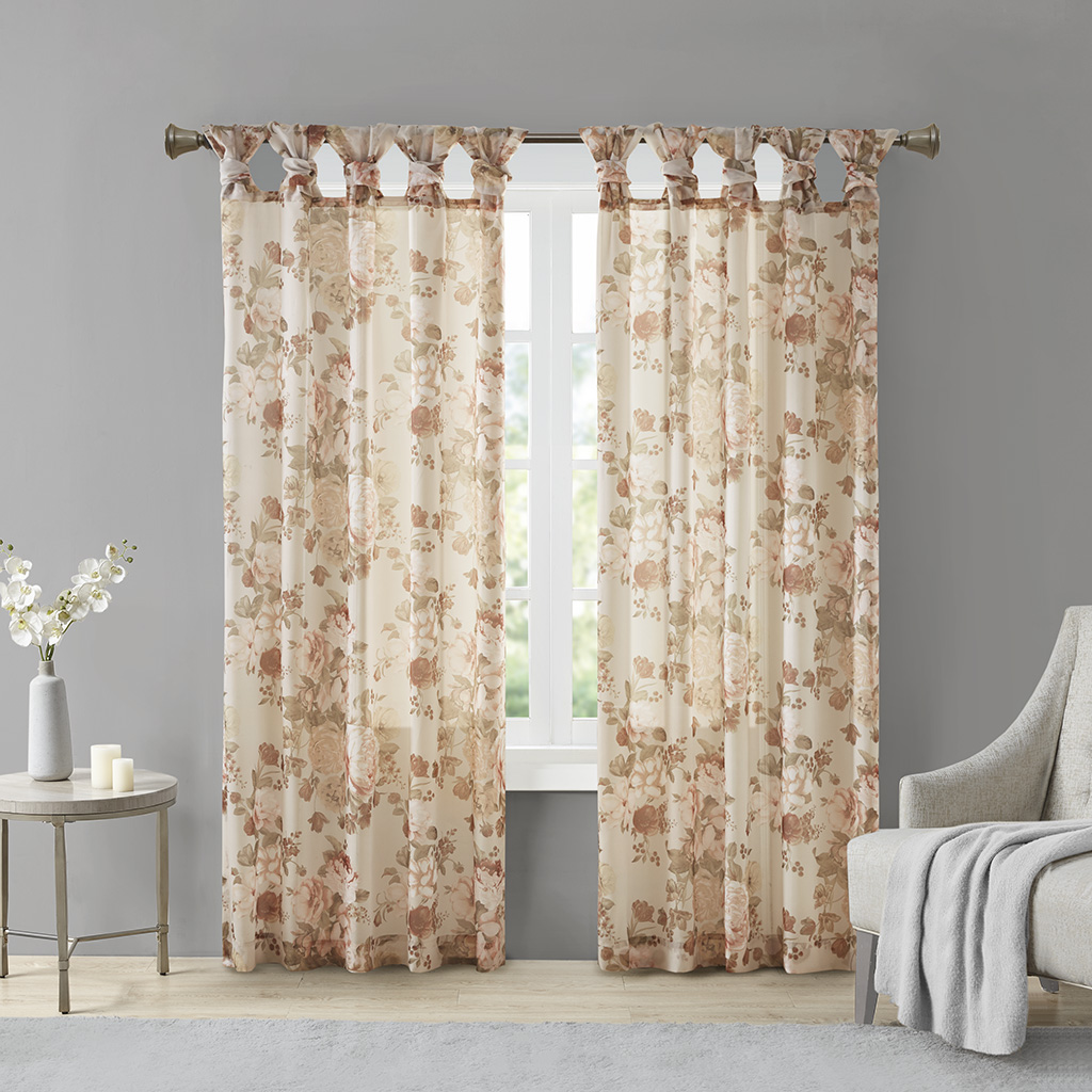 Printed Floral Twist Tab Top Voile Sheer Curtain(Only 1 Pc Panel)