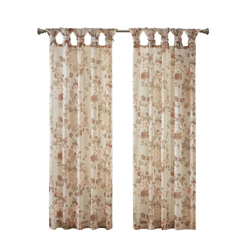 Printed Floral Twist Tab Top Voile Sheer Curtain(Only 1 Pc Panel)