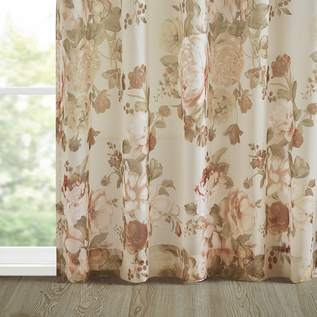 Printed Floral Twist Tab Top Voile Sheer Curtain(Only 1 Pc Panel)