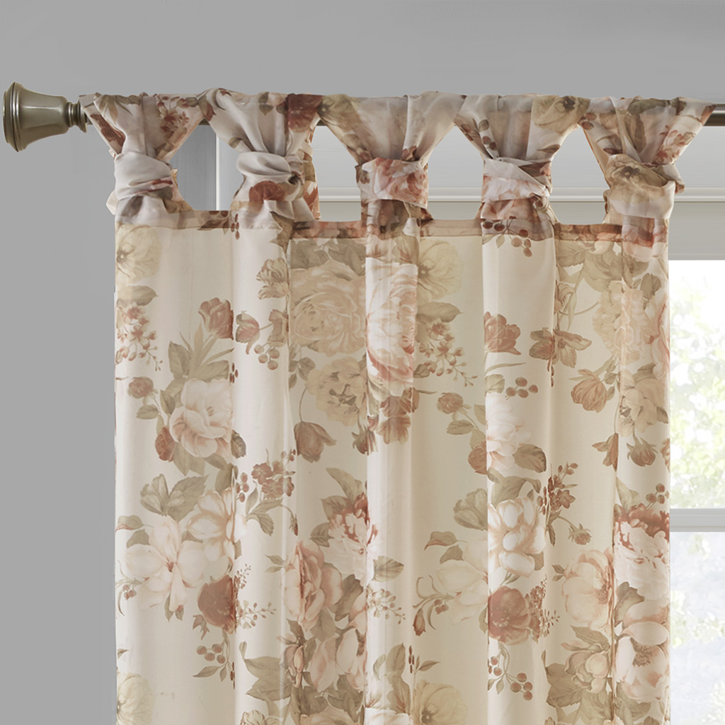 Printed Floral Twist Tab Top Voile Sheer Curtain(Only 1 Pc Panel)