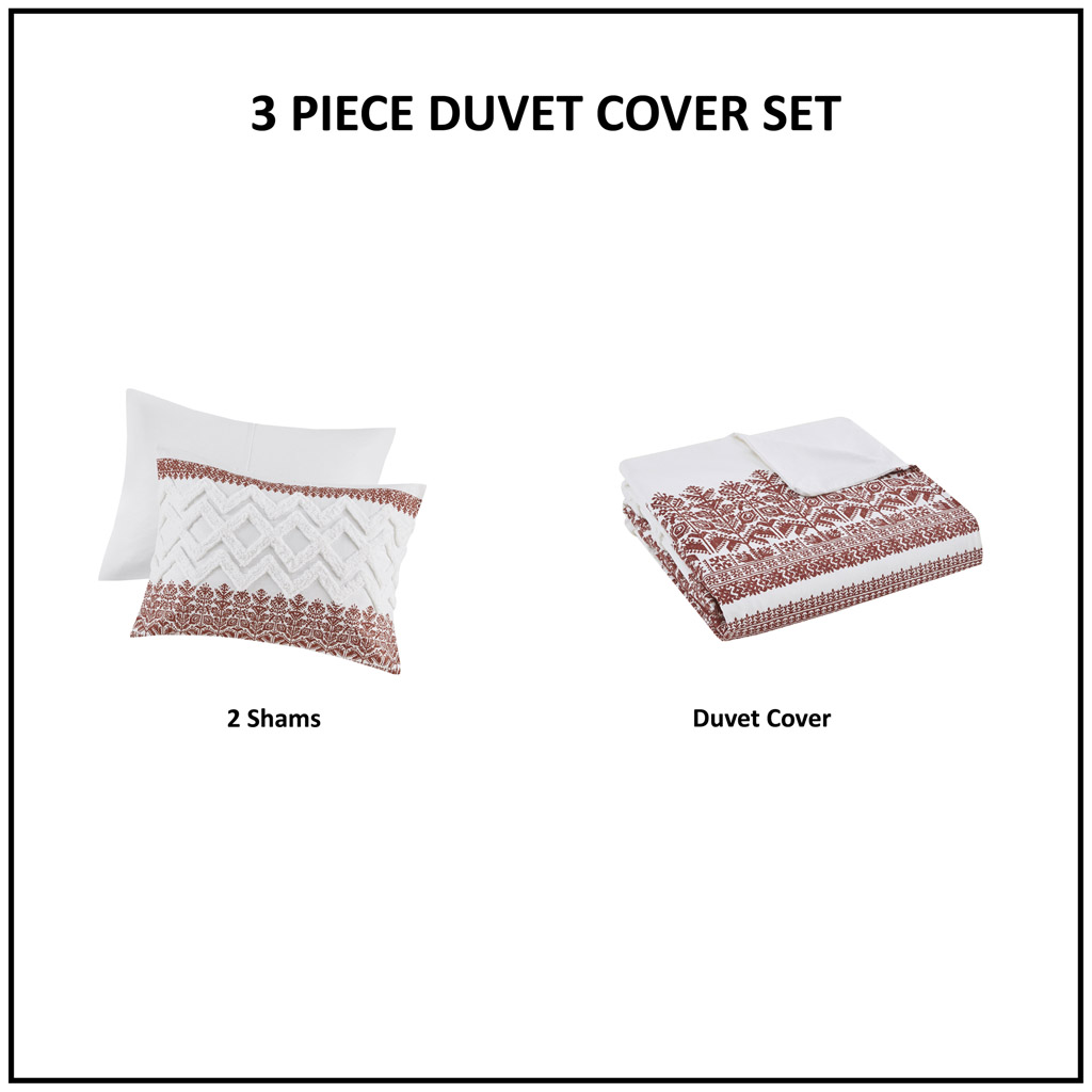 3 Piece Cotton Duvet Cover Set with Chenille Tufting