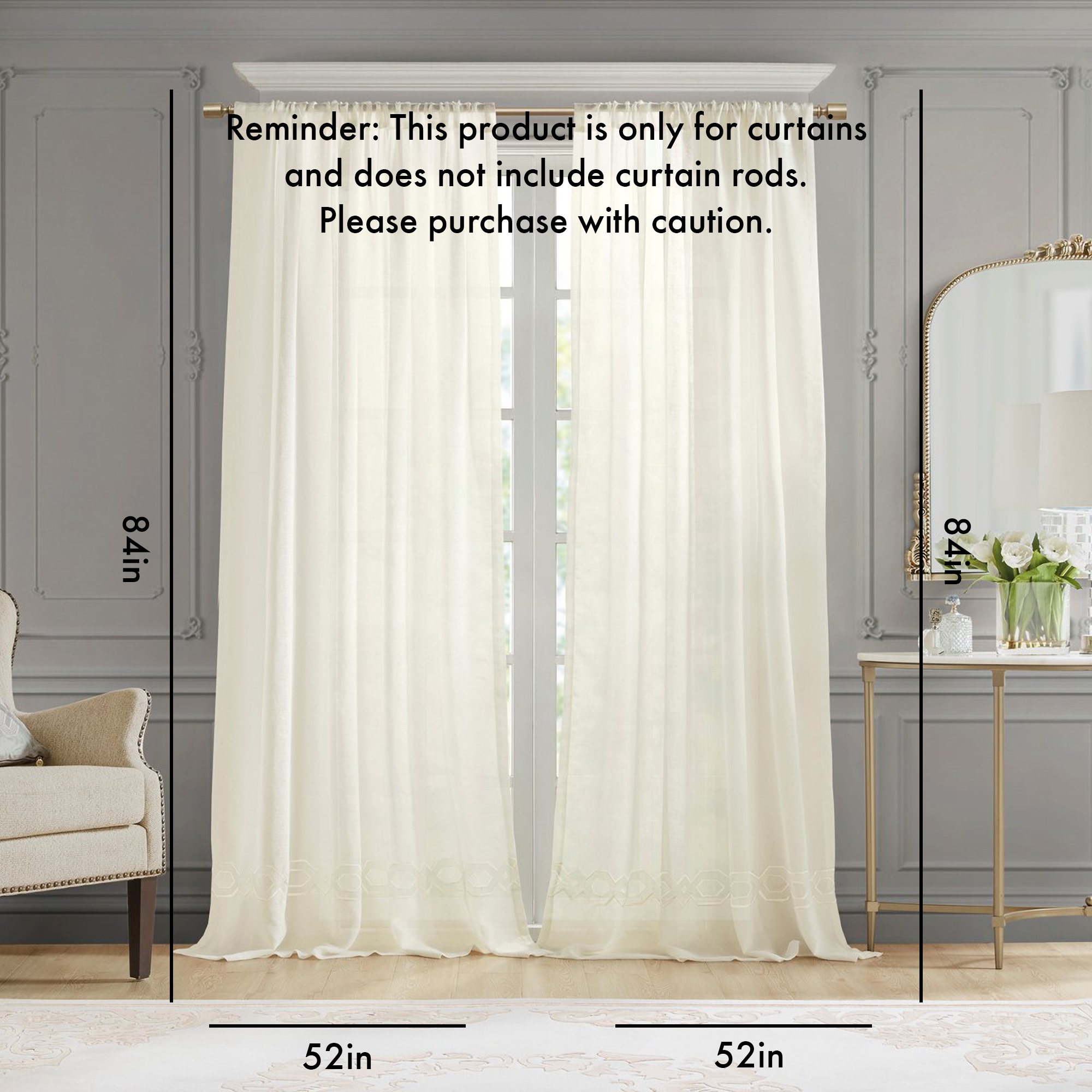 Embroidery Curtain Panel (Single)