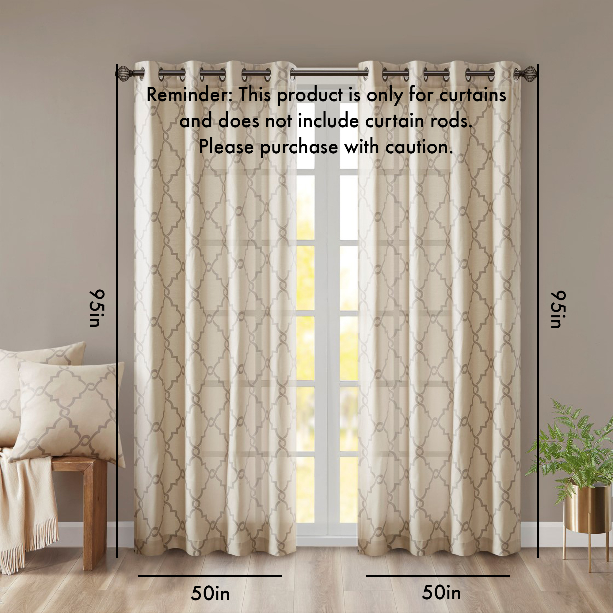 Fretwork Print Grommet Top Window Curtain Panel