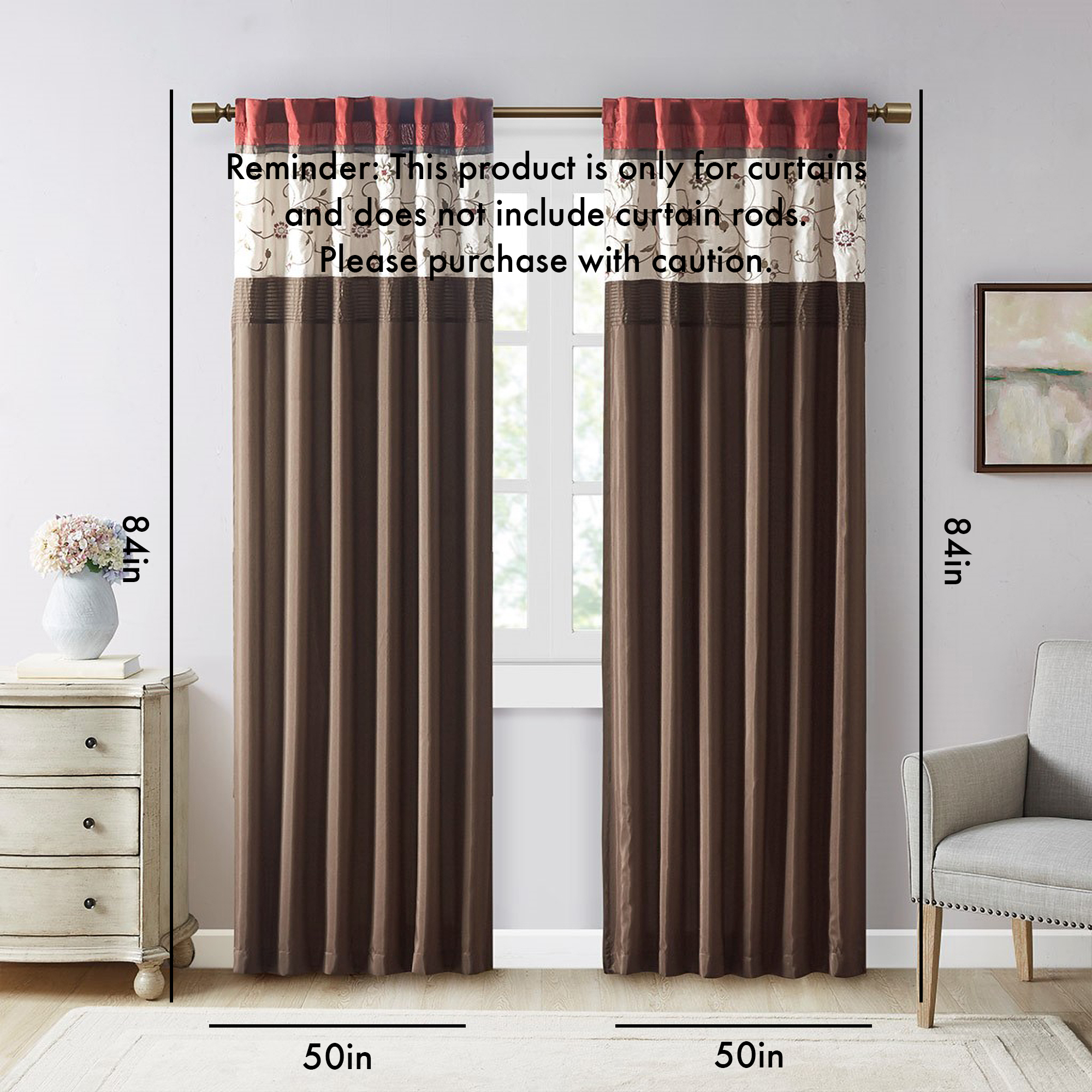 Embroidered Curtain Panel(Only 1 Pc Panel)