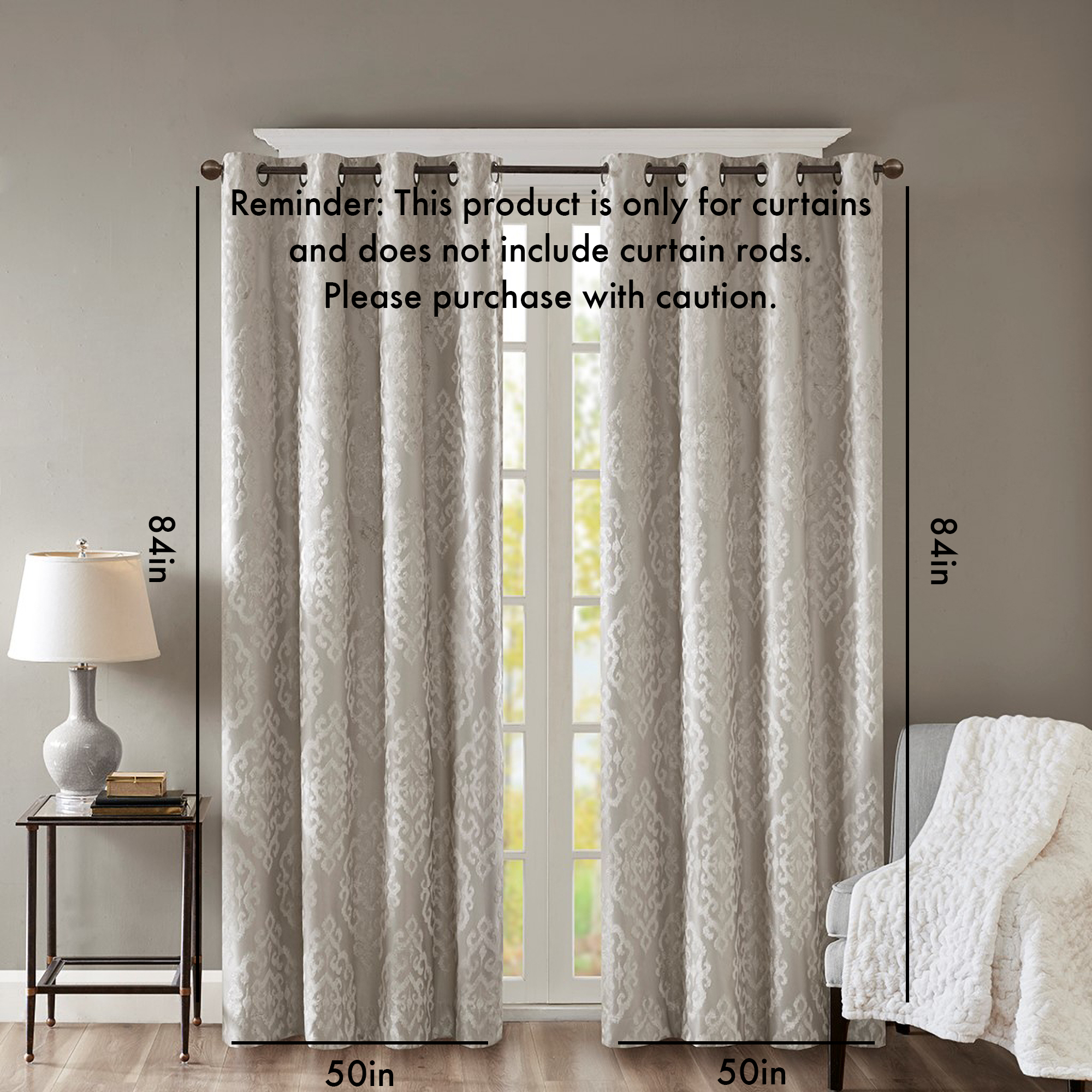 Knitted Jacquard Damask Total Blackout Grommet Top Curtain Panel