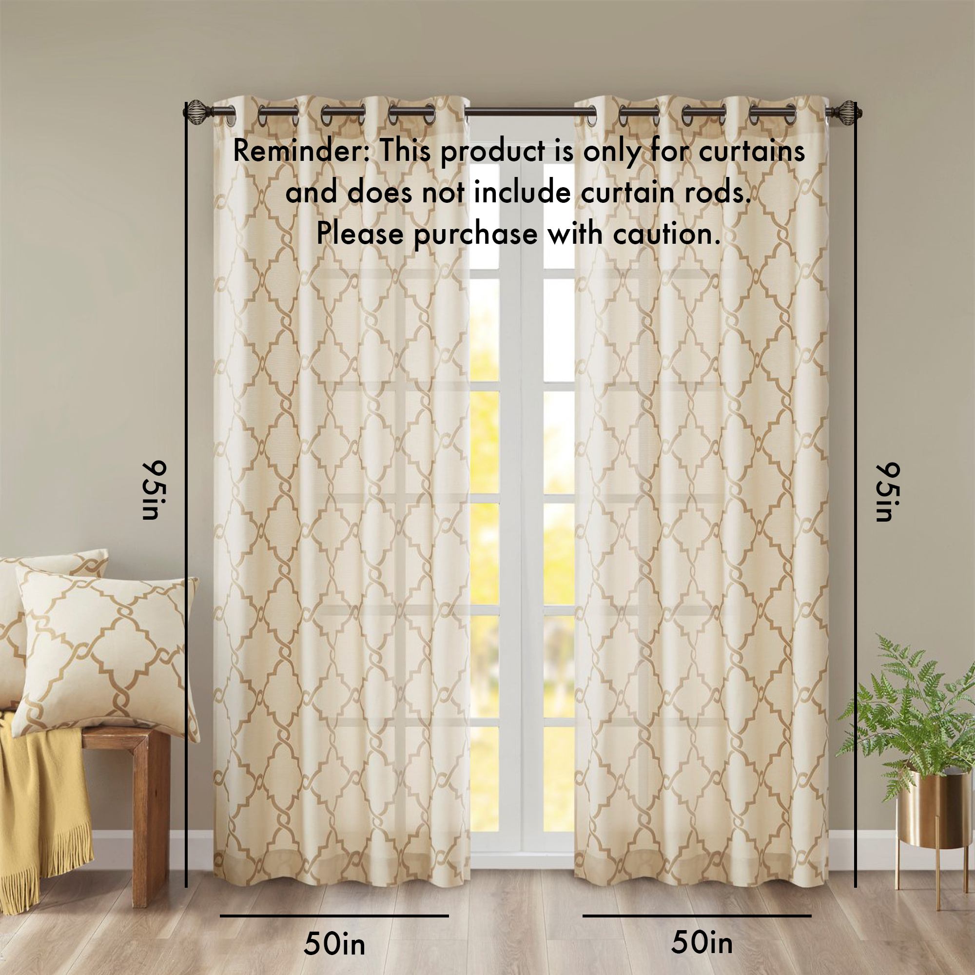 Fretwork Print Grommet Top Window Curtain Panel