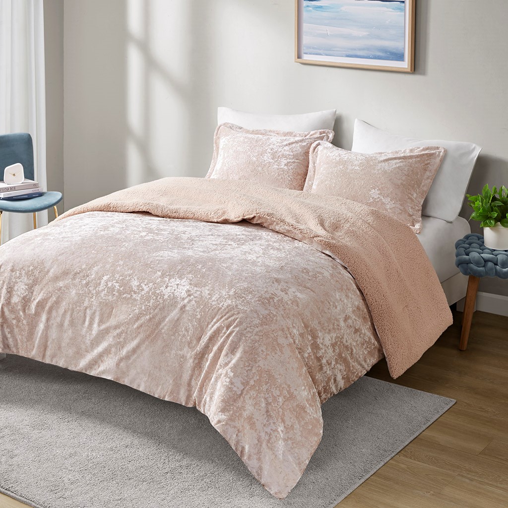 Crushed Velvet Sherpa Reversible Comforter Set