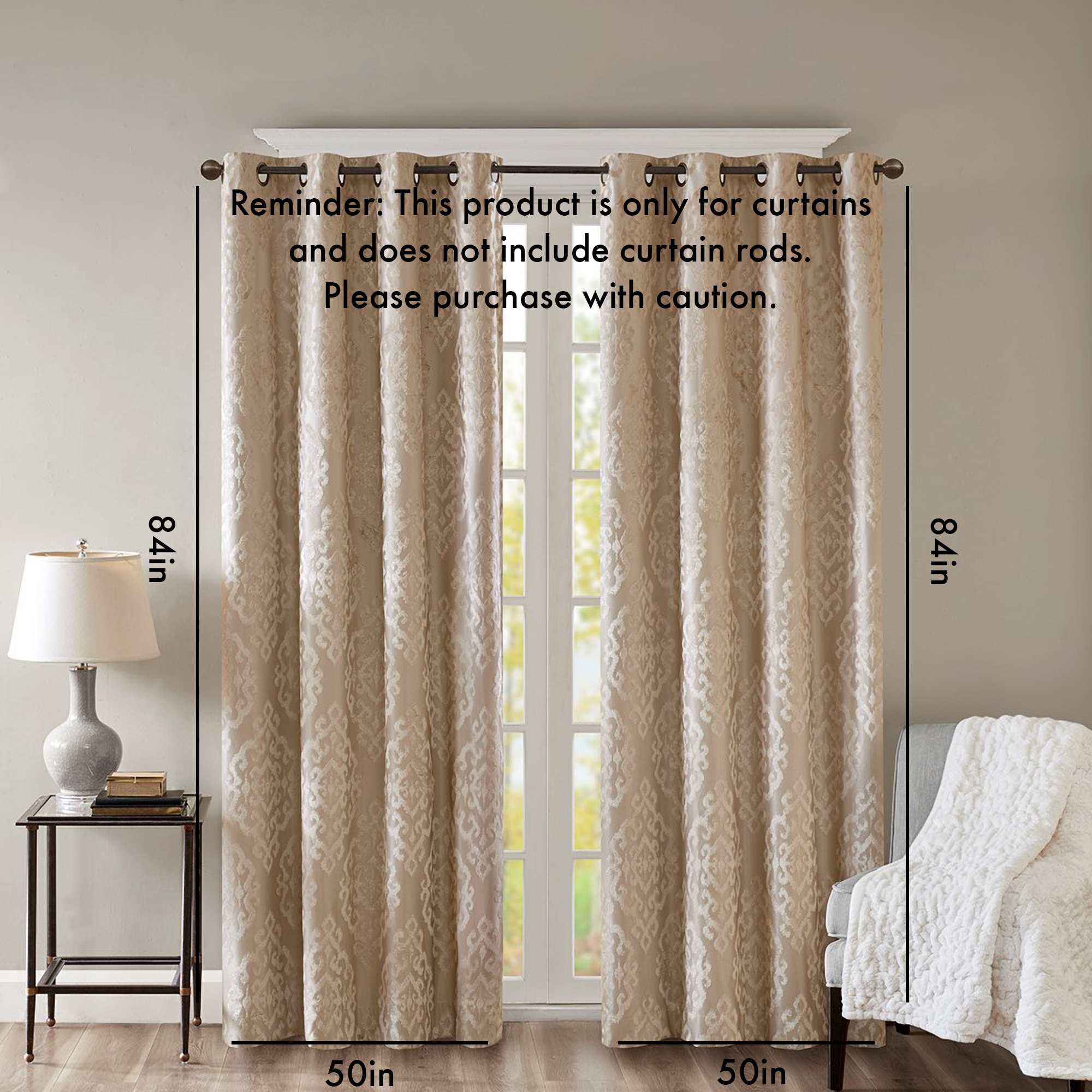 Knitted Jacquard Damask Total Blackout Grommet Top Curtain Panel