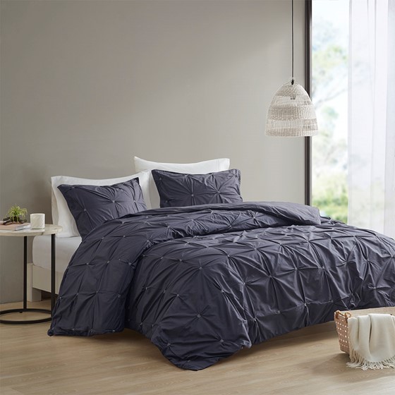 3 Piece Elastic Embroidered Cotton Duvet Cover Set