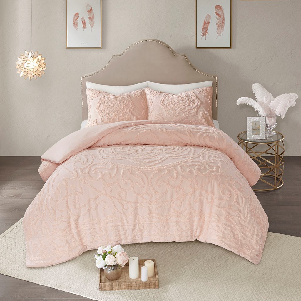 3-Piece Tufted Cotton Chenille Medallion Duvet Cover Set