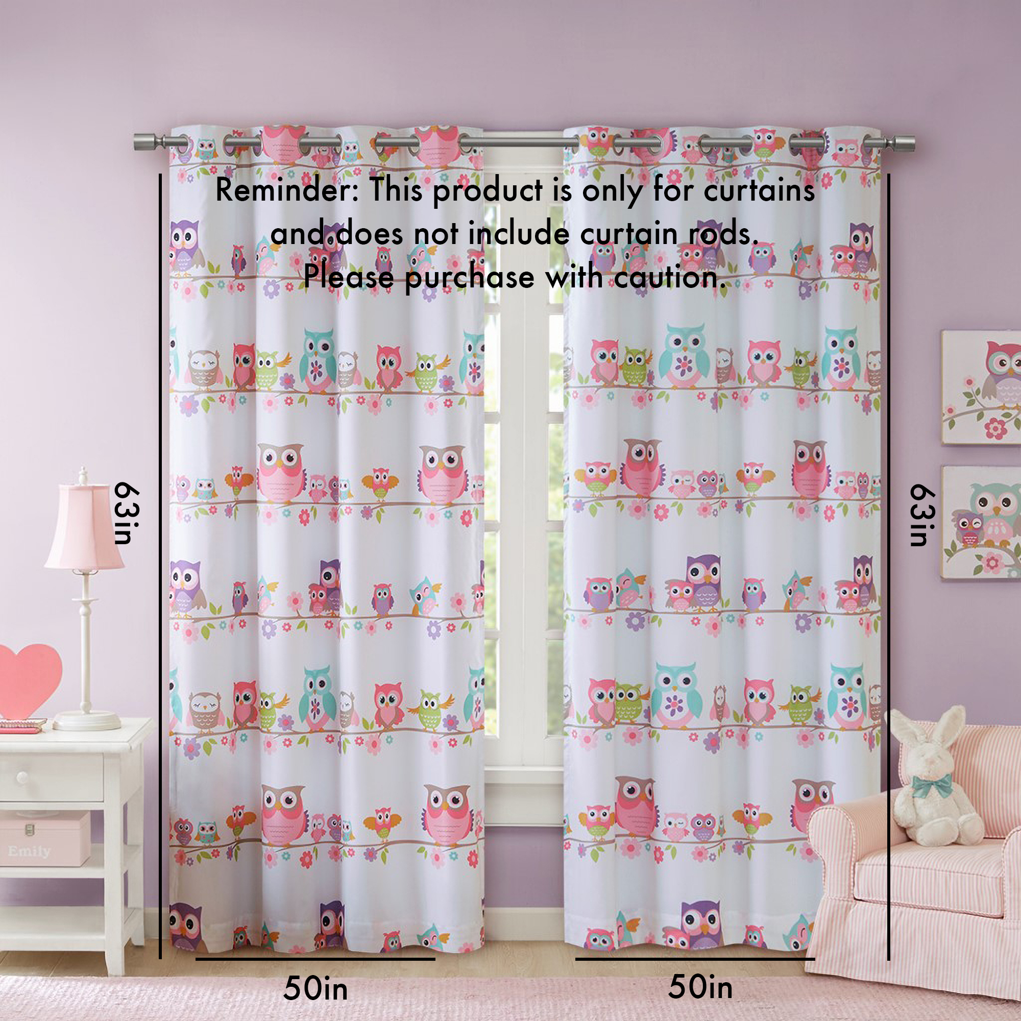 Owl Printed Blackout Curtain Panel