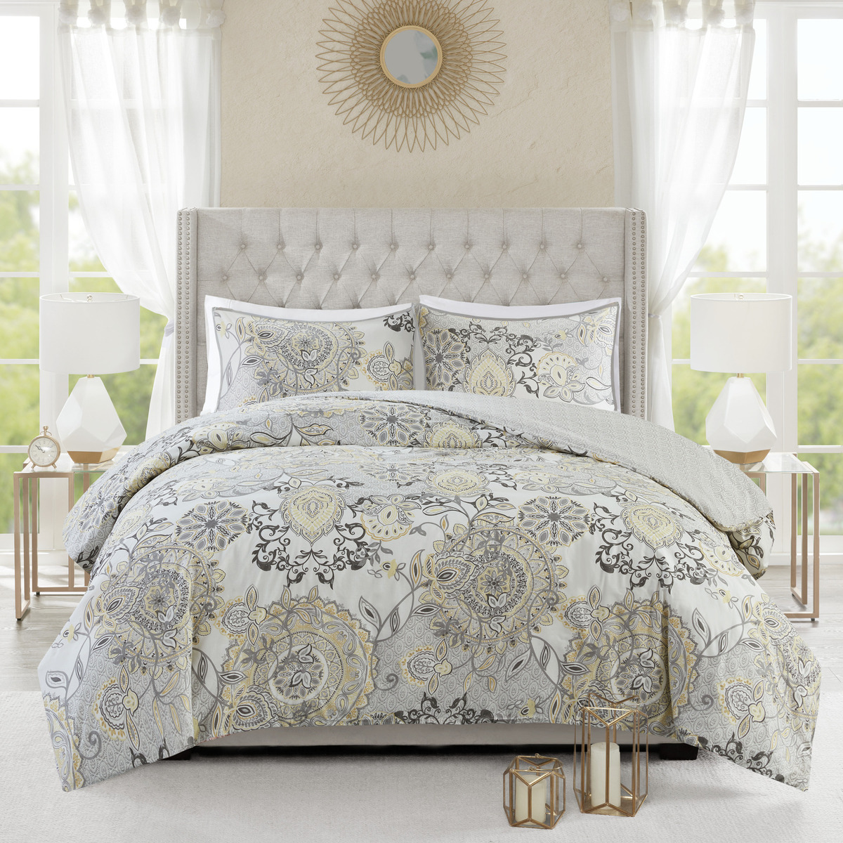 3 Piece Cotton Floral Printed Reversible Duvet Cover Set