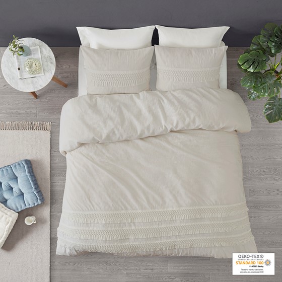 3 Piece Cotton Seersucker Duvet Cover Set