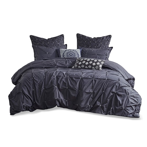 3 Piece Elastic Embroidered Cotton Duvet Cover Set