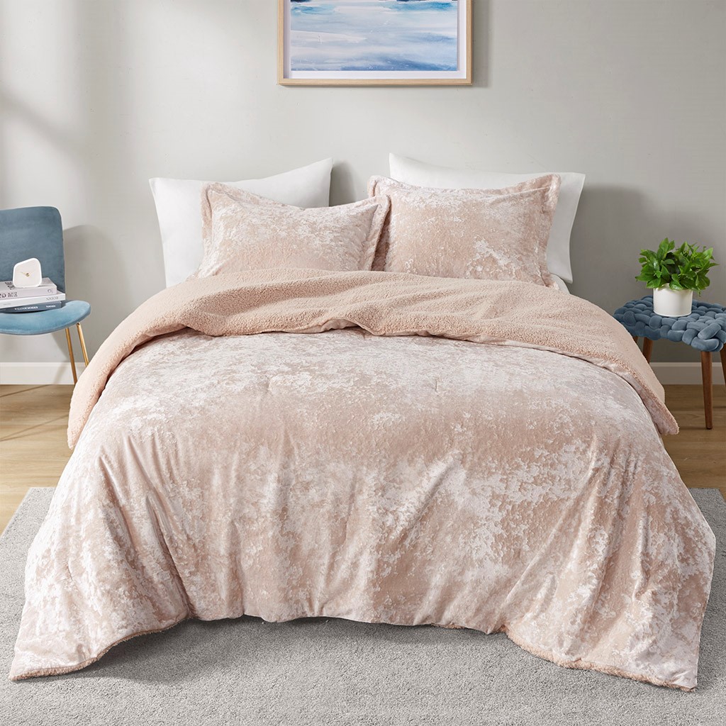 Crushed Velvet Sherpa Reversible Comforter Set