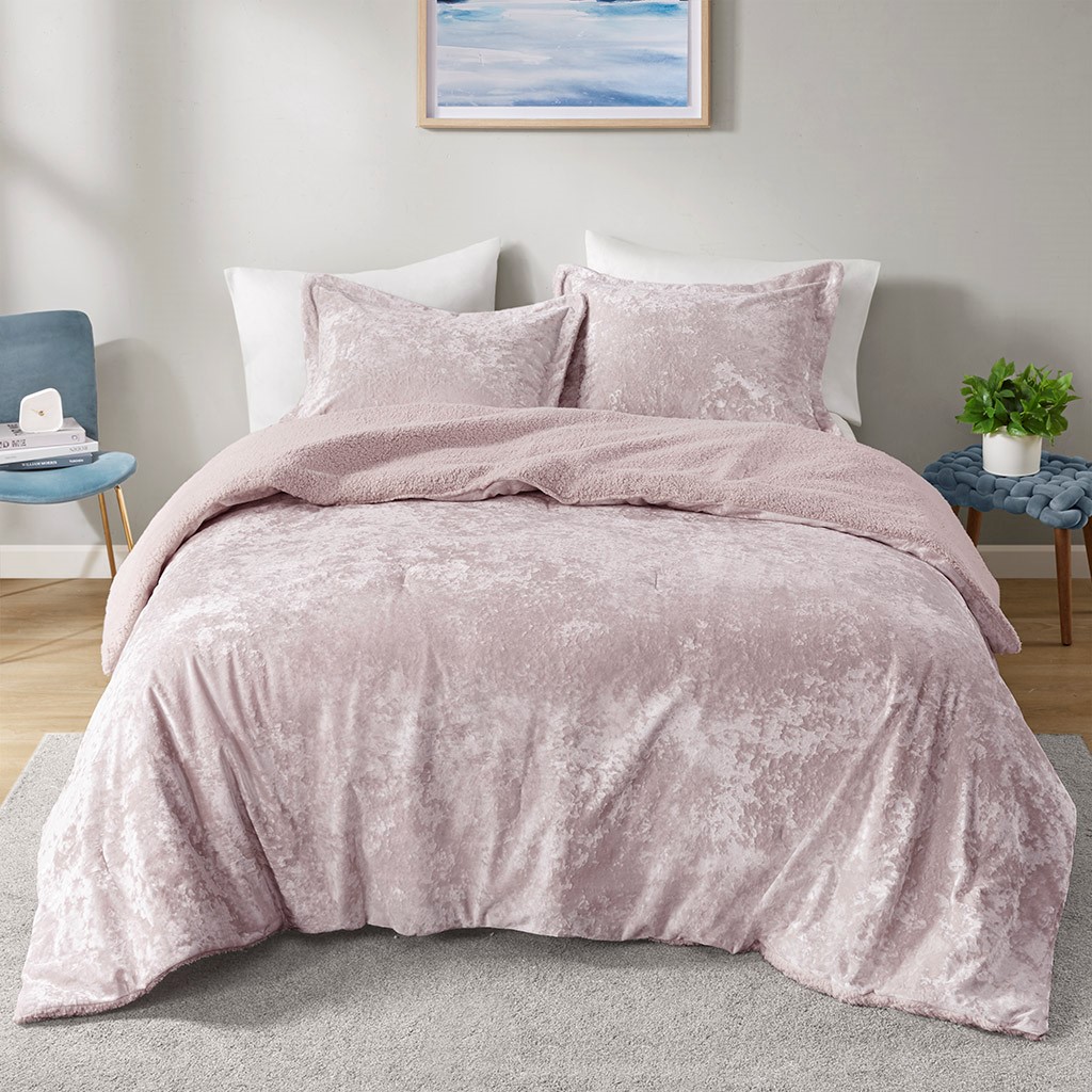 Crushed Velvet Sherpa Reversible Comforter Set