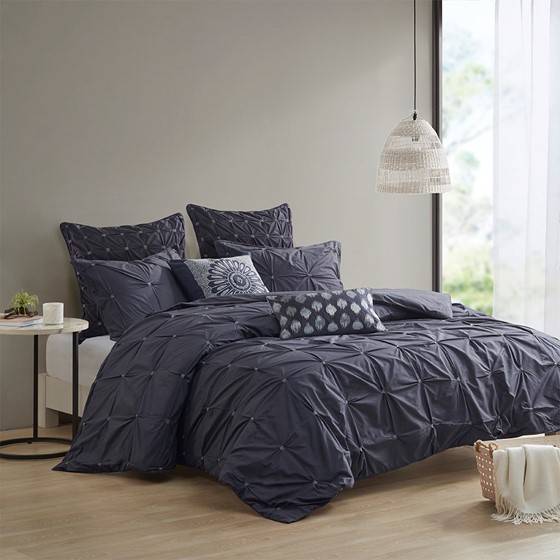 3 Piece Elastic Embroidered Cotton Duvet Cover Set