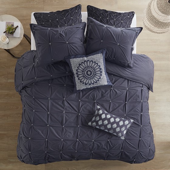 3 Piece Elastic Embroidered Cotton Duvet Cover Set